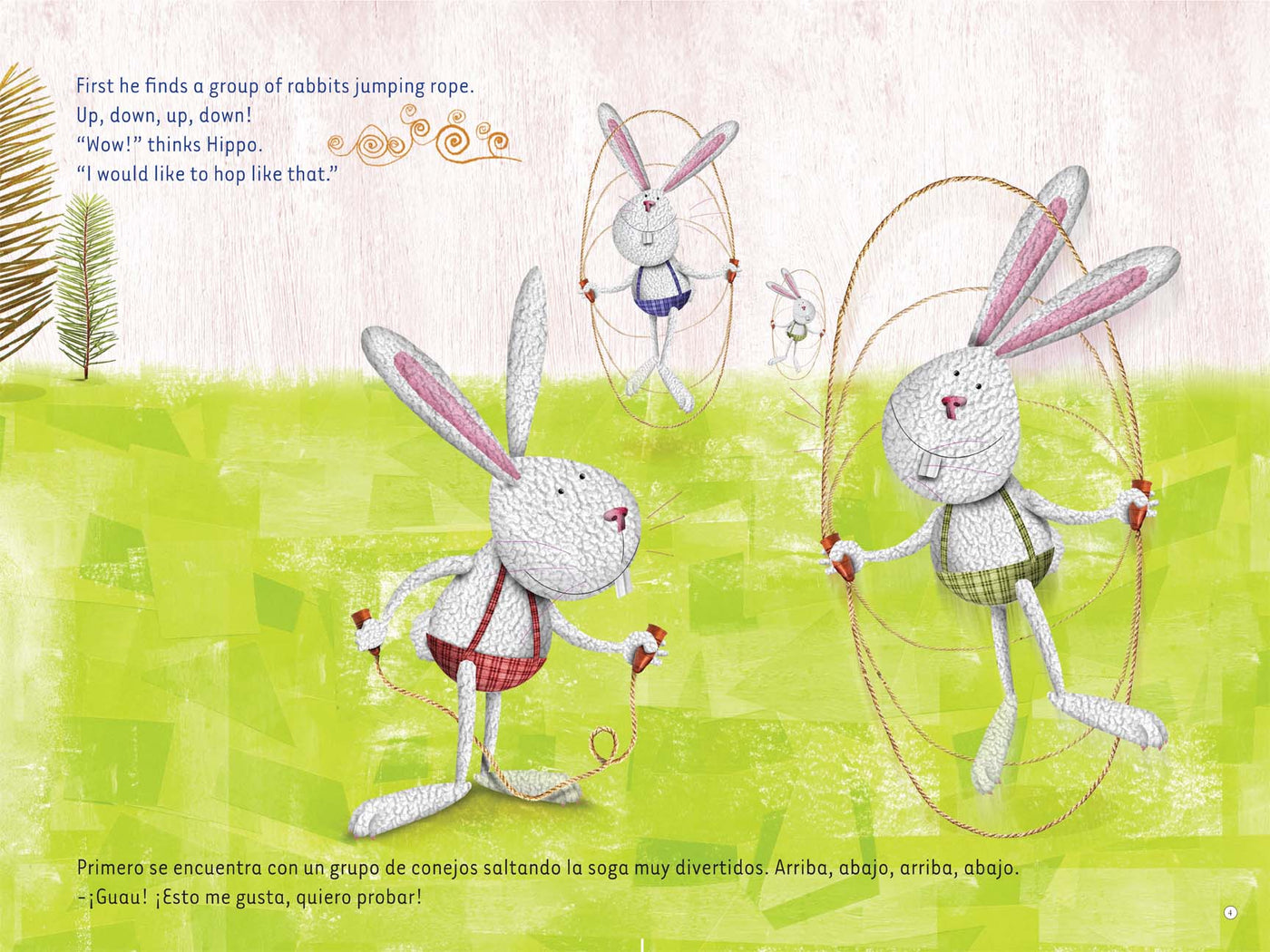 Sample panel from Hippo Doesn't Swim / Hipo no nada bilingual Book Walk story